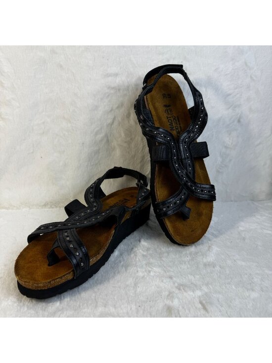 Naot Shoes - Naot Hillary Womens Size 8 39 Footbed Black Leather Studded Slingback Sandals